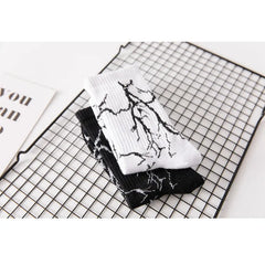 Chaussette Hip Hop en coton pour hommes, Style de rue, Skateboard Harajuku, noir et blanc, chaussettes joyeuses à motifs de foudre