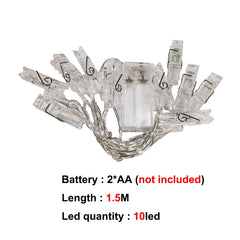 Guirlande lumineuse LED 5M 10M, Clip Photo USB, guirlande lumineuse féerique à piles, pour chambre à coucher, fête à domicile, mariage, décoration de noël