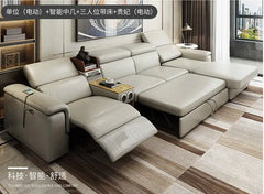 Canapé-lit en cuir véritable pour salon, canapé inclinable électrique en L, haut-parleur, supporter ficateur d'air, rangement Bluetooth