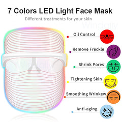 Masque Facial de thérapie à la lumière LED, 7 couleurs, Photon, Anti-âge, Anti-rides, rajeunissement, sans fil, soins de la peau, appareils de beauté