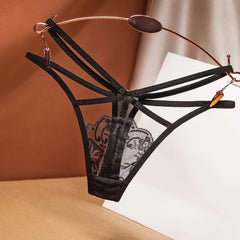 Perspective sexy sous-vêtements pour femmes dentelle mode ceinture croisée groupée string brodé string filles slips dames transparent