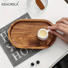 KEMORELA 1 pièces vaisselle assiette à Dessert ronde en bois massif plateau en bois de style japonais assiette à collation assiette de fruits secs assiette en bois