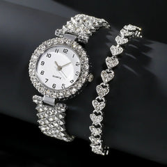 2024 2 pièces de luxe mode femmes montre ensemble Bracelet en argent dames Quartz montre-Bracelet en alliage Bracelet pour dames ensemble de bijoux horloge cadeau