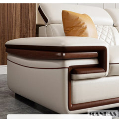 Linlamlim-Ensemble de canapé en cuir véritable italien de qualité supérieure, repose-pieds de sauna réglables, haut-parleur Bluetooth, chargement sans fil, salon