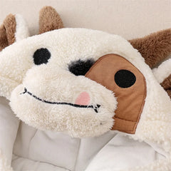 Barboteuse à Capuche en Peluche pour Bébé Fille et Garçon, Combinaison Imprimée Vache, Fermeture Éclair, Manches sulf, Dessin Animé, Costume de ix, Hiver