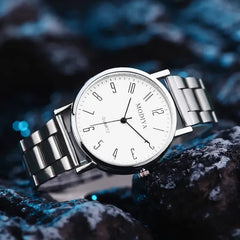 Montre à Quartz avec cadran numérique décontracté pour hommes, montre-bracelet ronde en maille d'acier, horloge de luxe