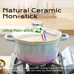 DONNOR 3QT marmite antiadhésive marmite à Induction avec couvercle en verre trempé marmite à soupe de cuisine marmite avec poignée de séjour cool J475