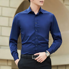 Chemise d'affaires à manches longues pour hommes, grande taille, couleur unie, mode classique, basique, décontractée, Slim, blanche, vêtements de marque, nouvelle collection