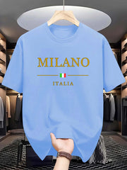 T-shirt manches courtes col rond homme, 100 coton, à la mode, décontracté, ample, grande taille, motif MILANO ITALIA imprimé, sport, été