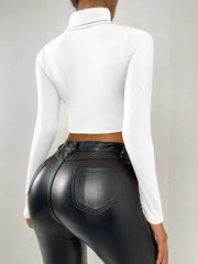 Haut Corset Sexy à manches longues pour femmes, col roulé, T-shirt court Slim, chemisier à la mode, 2024