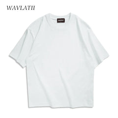 WAVLATII surdimensionné été t-shirts pour femmes hommes marron décontracté femme coréen Streetwear t-shirts unisexe basique solide jeune hauts frais
