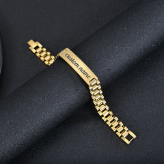 Bracelets d'identification personnalisés gravables en acier inoxydable pour hommes, plaque signalétique gravée personnalisée, Bracelets de barre d'identification d'identité pour Him19-21CM