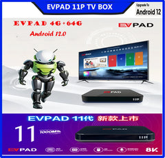 2025 nouveau boîtier de télévision intelligent EVPAD 10P/11P Allwinner H6 CPU 4G + 64G AI télécommande vocale chaude en asie royaume-uni japon USA France corée SG top set box