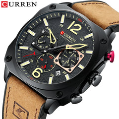 CURREN marque de luxe hommes montres à Quartz marron pour homme chronographe lumineux cadran en cuir horloge montre de sport décontractée