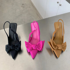 2025 été marque femmes Slingback sandales chaussures à talons mode nœud papillon bout pointu sans lacet dames robe élégante pompes chaussures