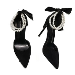 Escarpins pointus de marque pour femmes, chaussures de printemps, Parker, solide, troupeau, perles, nœud, bouche peu profonde, nouveauté, talons hauts, 2023
