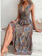 Robe Boho d'été femmes mode sans manches imprimé plage robes de soirée élégant décontracté vacances Robe féminine pour les femmes Robe Femme