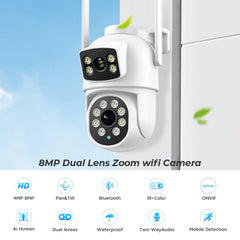 ZRHUNTER 8MP 4K PTZ caméra IP double objectif détection humaine CCTV caméra de sécurité Vision nocturne caméra de Surveillance Wifi extérieure ICsee