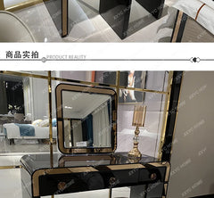 Combinaison de tabouret de coiffeuse de luxe léger italien, tabouret de maquillage de coiffeuse en bois massif de chambre post-moderne