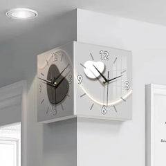Horloge murale Double face créative salon murale coin horloges Art moderne lumière LED horloge murale décoration suspendue