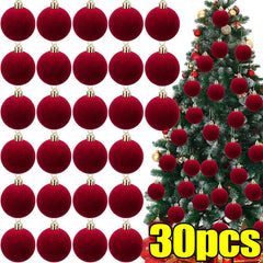 Boules de noël en velours rouge vin de 6cm, pour arbre de noël floqué, pendentifs suspendus, fournitures de décoration pour la maison, Festival, fête