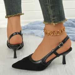 Femmes chaussures Satin dos pointu vide femmes sandales 2025 été un mot boucle Sexy talons hauts femmes Sandalias Mujer Zapatos