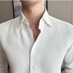 Gaufre printemps automne chemise pour hommes décontracté et mince à manches longues solide col Polo chemise Non fer résistant aux rides affaires hauts