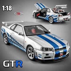 Grande taille 1/18 échelle Nissan GT-R R34 horizon alliage voiture modèle moulé sous pression jouet voiture pour garçons JDM voiture de course jouet cadeau passe-temps à collectionner