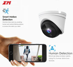 Caméra IP Audio IR dôme 4K XM POE 8MP AI 3MP/4MP/5MP, Vision nocturne, 85 pieds, prise en charge de la détection humanoïde avec une réinitialisation clé