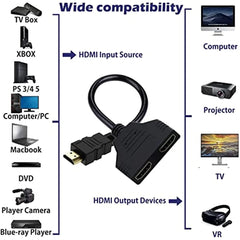 Câble adaptateur séparateur HDMI 1 mâle vers double HDMI, 2 voies femelle 4K 3D Y, pour ordinateur portable, moniteur TV 1080P