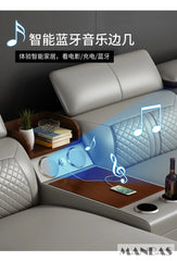 Canapé élégant en cuir véritable italien pour salon avec porte-gobelet, USB, appui-tête réglables et haut-parleur Bluetooth - MINGDIBAO