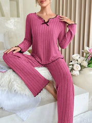 Femmes automne hiver vêtements de nuit côtelé pyjamas ensemble à manches longues haut et pantalons longs 2 pièces ensemble décontracté Homewear vêtements de détente
