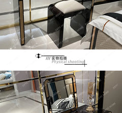 Combinaison de tabouret de coiffeuse de luxe léger italien, tabouret de maquillage de coiffeuse en bois massif de chambre post-moderne