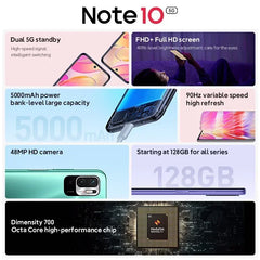 Xiaomi-Smartphone Redmi Note 10 5G, Dimrespondance 7nm, Écran 128 ", Appareil photo 48MP, 256 mAh, Global Dean, 700 Go, 6.5 Go, 5000mAh