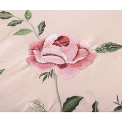 WASART Rose flore broderie design drap plat couleur unie coton sergé lin literie luxe maison textiles reine roi taille