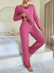 Femmes automne hiver vêtements de nuit côtelé pyjamas ensemble à manches longues haut et pantalons longs 2 pièces ensemble décontracté Homewear vêtements de détente