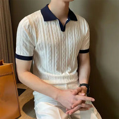 Printemps automne nouvelle mode col Polo à manches courtes t-shirts décontracté polyvalent Western banlieue vêtements jeunesse lâche hommes polos