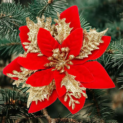 Poinsettia artificielle fleurs de noël rouge or étincelle fausse fleur pour ornements d'arbre de noël fleurs fête décor à la maison