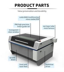 Machine de gravure et de découpe laser pour chaussures, appareil photo CCD, granit, textile, filtre souffleur d'air, 5 axes distants, 60W, 80W, 100W
