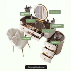 Meuble de chambre à coucher, rangement, chargement sans fil, Bluetooth, commode de maquillage, coiffeuse, Table intelligente avec miroir LED