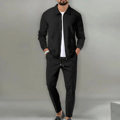 Nouveau hommes veste POLO 2 ensembles à manches longues décontracté mode commerciale respirant revers, pantalon tirer corde couleur unie hommes 2 ensemble
