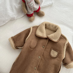 Version coréenne hiver bébé garçon et bébé fille avec combinaison en peluche épaisse et chaude, combinaison d'extérieur élégante