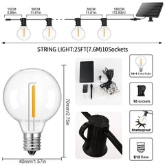Guirlande solaire G40 lumières de Patio avec ampoules LED incassables guirlande de Camping résistante aux intempéries lumières suspendues pour jardin Bistro
