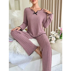 Femmes automne hiver vêtements de nuit côtelé pyjamas ensemble à manches longues haut et pantalons longs 2 pièces ensemble décontracté Homewear vêtements de détente