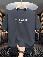 T-shirt à manches courtes et col rond pour hommes, 100% pur coton, décontracté, ample et à la mode, lettre MILANO ITALY imprimée, été