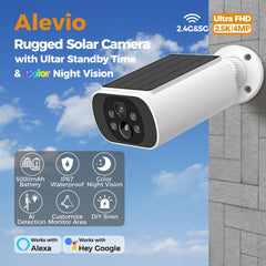 ALEVIO Caméra surveillance extérieure solaire sans fil 2,5K, Wifi 2,4G/5G, autonomie ultra longue, éclairage intelligent PIR, vision nocturne couleur, détection IA, Caméra à batterie étanche