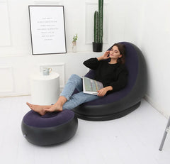 Canapé Gonflable avec Coussin de Pieds, Lit Flocage de Style Européen et Américain, Mobilier d'Extérieur, Chaise Simple Portable