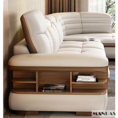 MINGDIBAO-Canapé sectionnel de luxe en cuir véritable, en forme de L, avec USB, haut-parleur Bluetooth, pour le salon