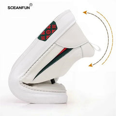 Mocassins de Luxe en Cuir Souple Blanc pour Homme, Chaussures de Printemps, artificiel évateur, Hauteur Augmentée de 5cm, Baskets, 2024