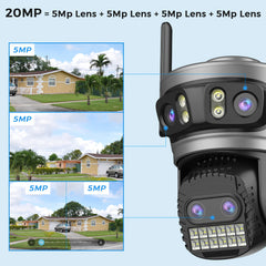 Caméra Wifi d'extérieur 20MP Caméra HD 10K à trois objectifs Caméra IP PTZ 5G Objectif zoom numérique 10X Caméra de suivi humain AI Auto Detect Caméra de sécurité Caméra de sécurité pour la maison Caméra Wifi e